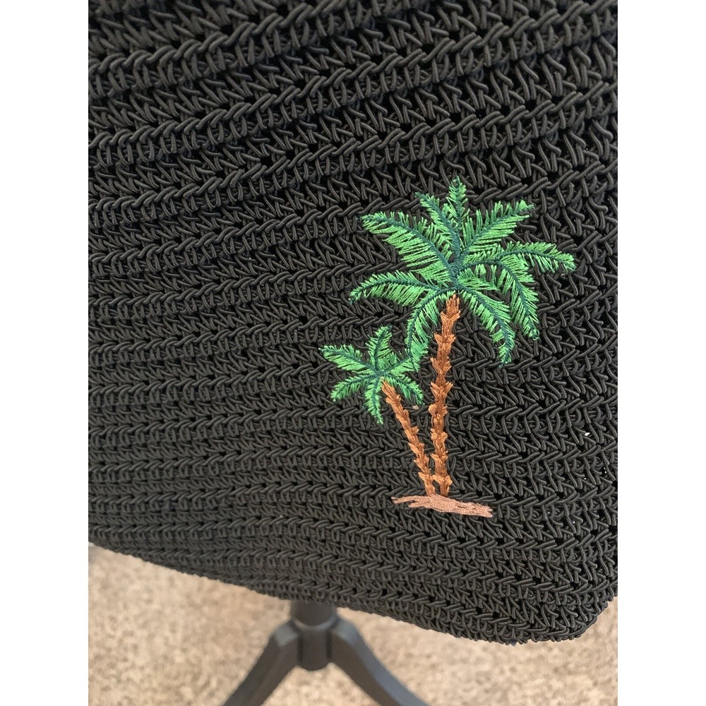 VTG Island Waves Black Crossbody Purse  Palm‎ Trees Embroidery W/ Coin Purse